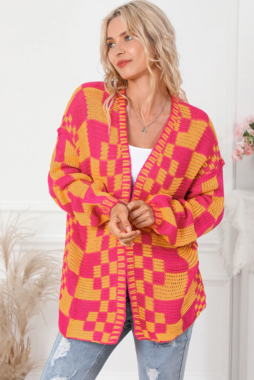 Contrast Exposed Seam Open Front Cardigan - Image 3