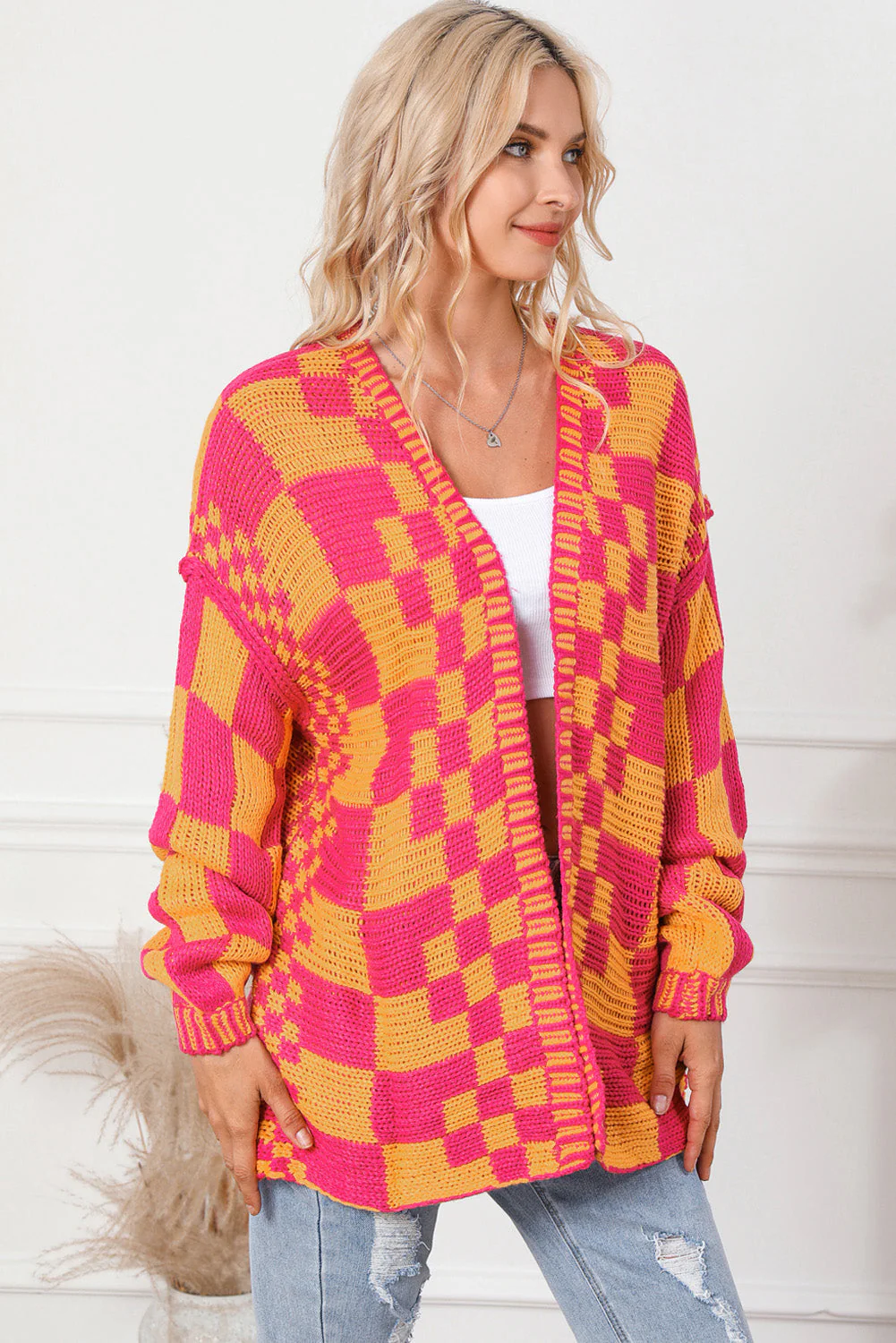 Contrast Exposed Seam Open Front Cardigan - Image 4