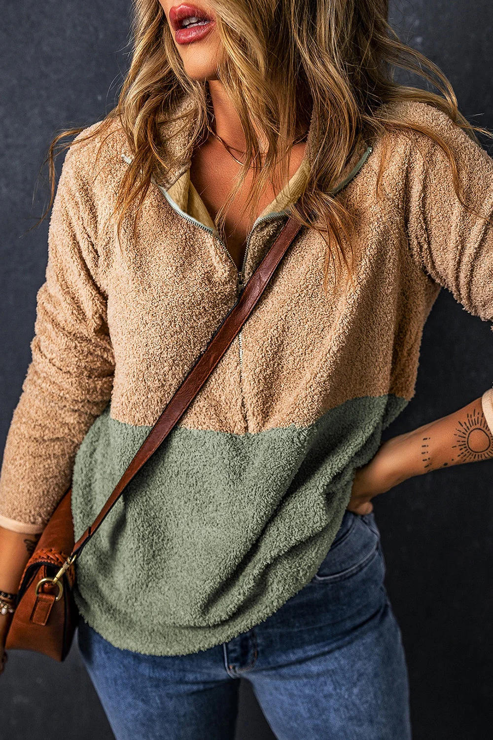 Contrast Half Zip Long Sleeve Sweatshirt - Image 3