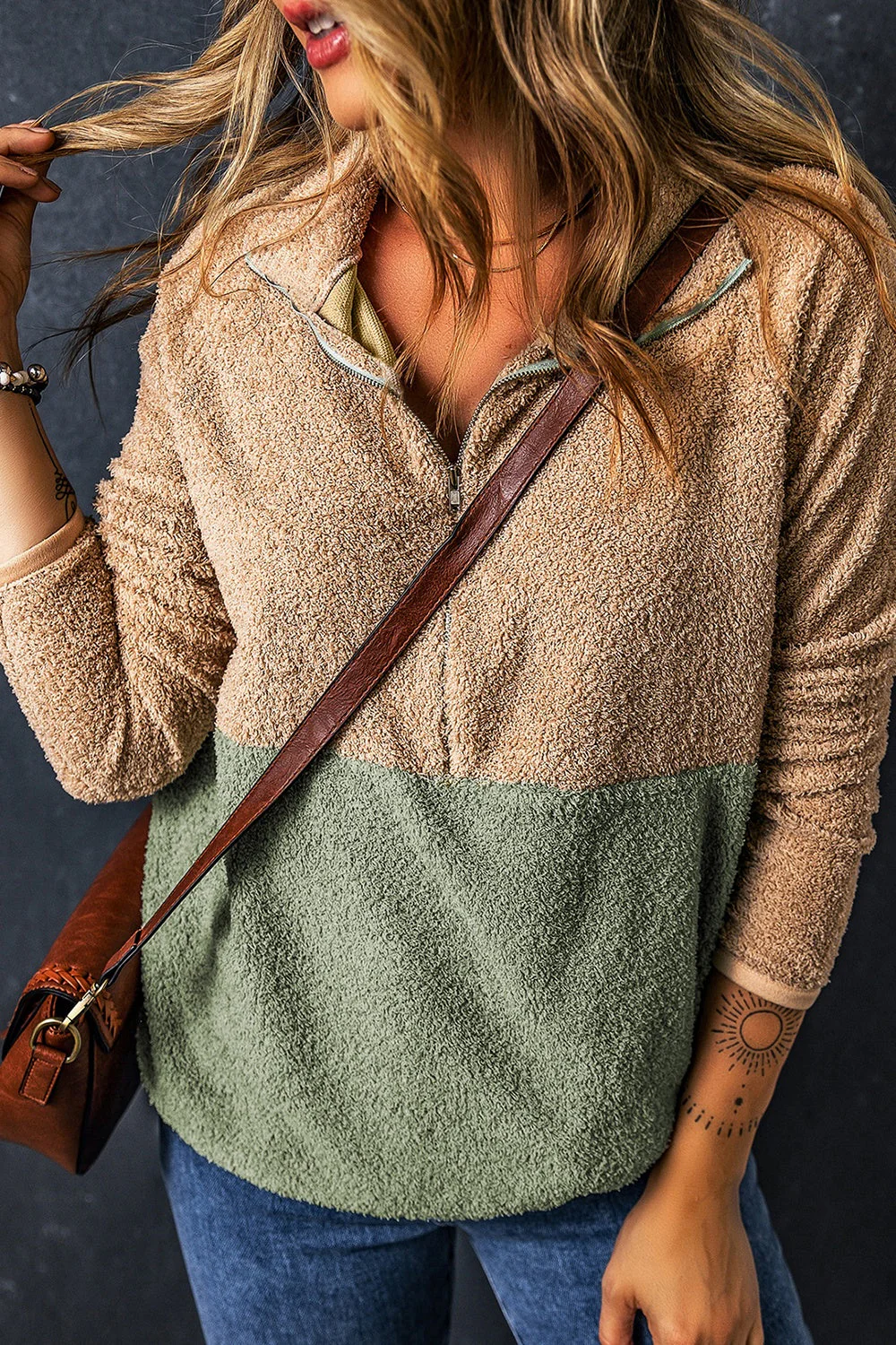 Contrast Half Zip Long Sleeve Sweatshirt - Image 4