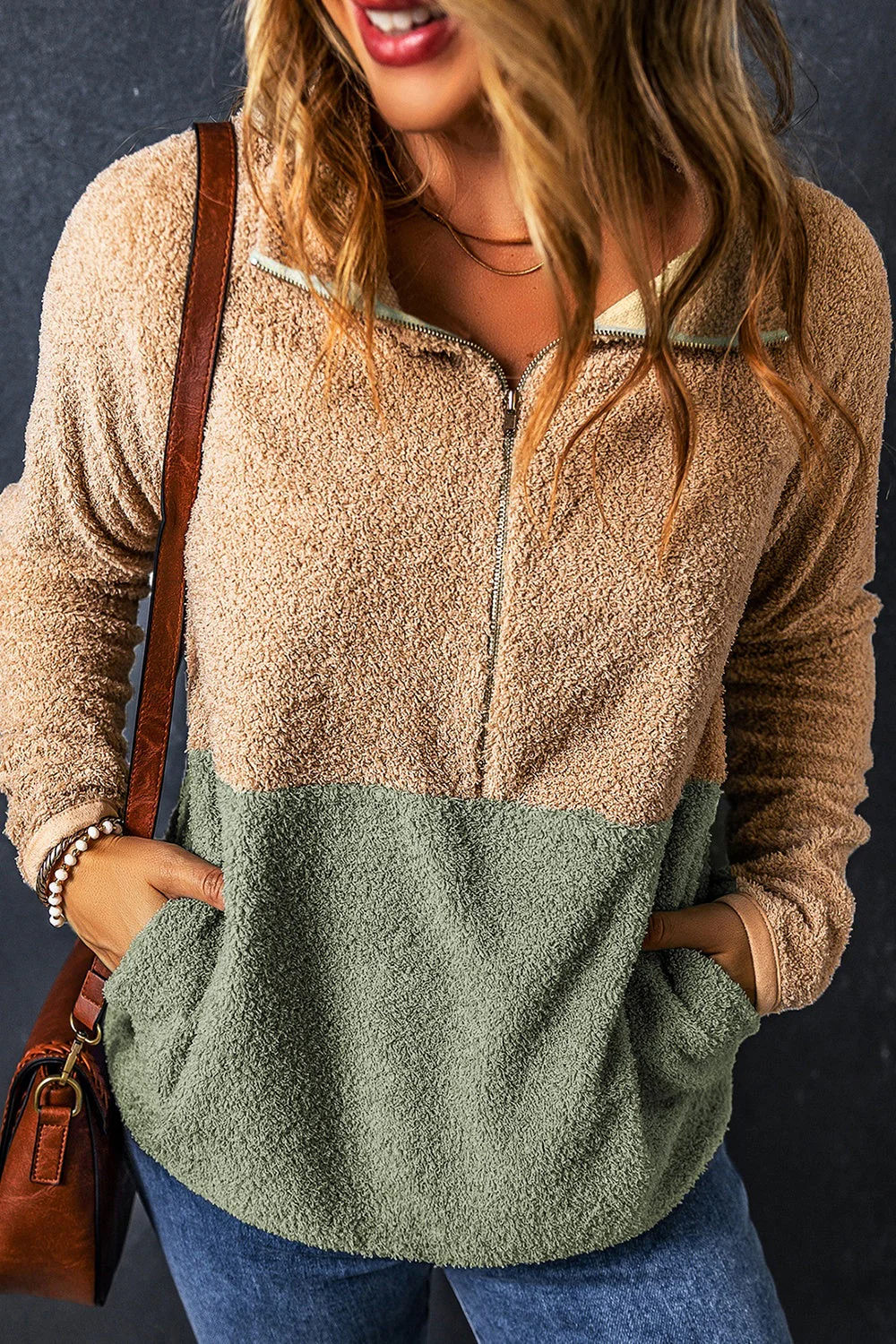 Contrast Half Zip Long Sleeve Sweatshirt - Image 6