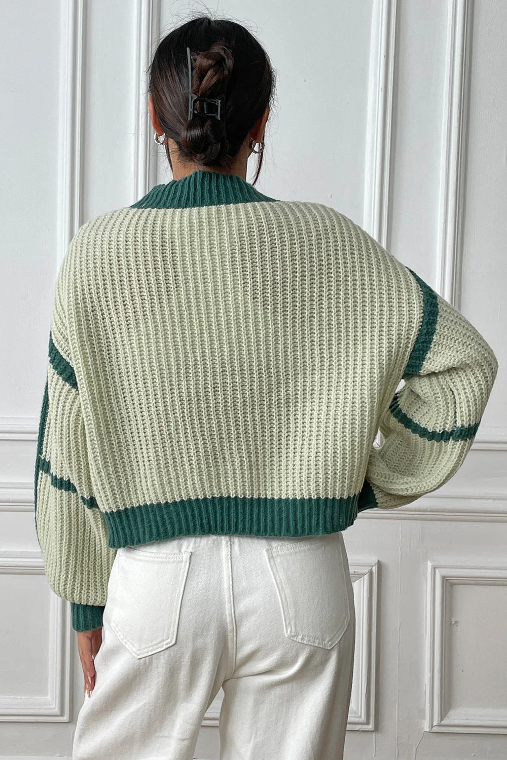 Contrast Open Front Long Sleeve Cardigan - Image 2