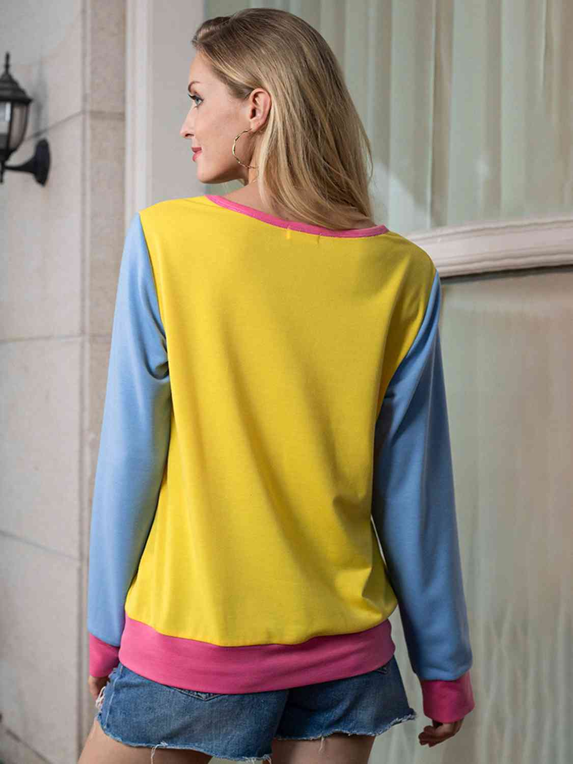 Contrast Round Neck Long Sleeve Top - Image 2