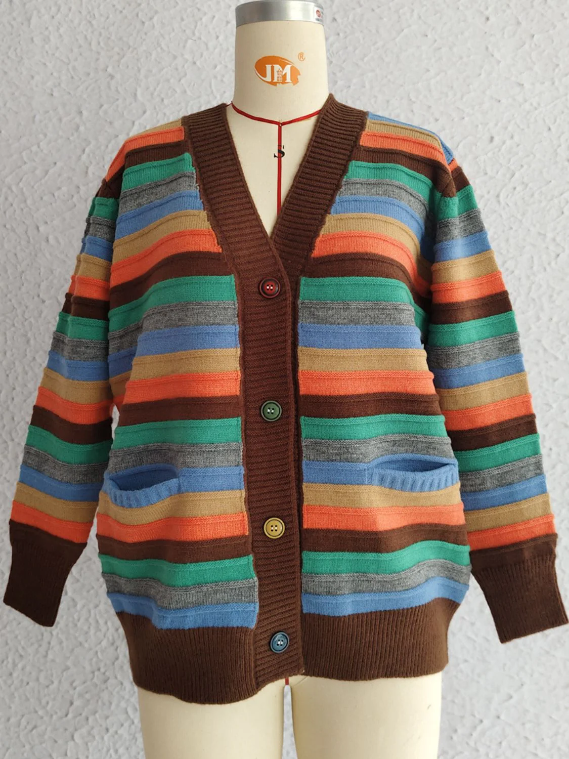 Contrast Stripes Button Up Long Sleeve Cardigan - Image 22