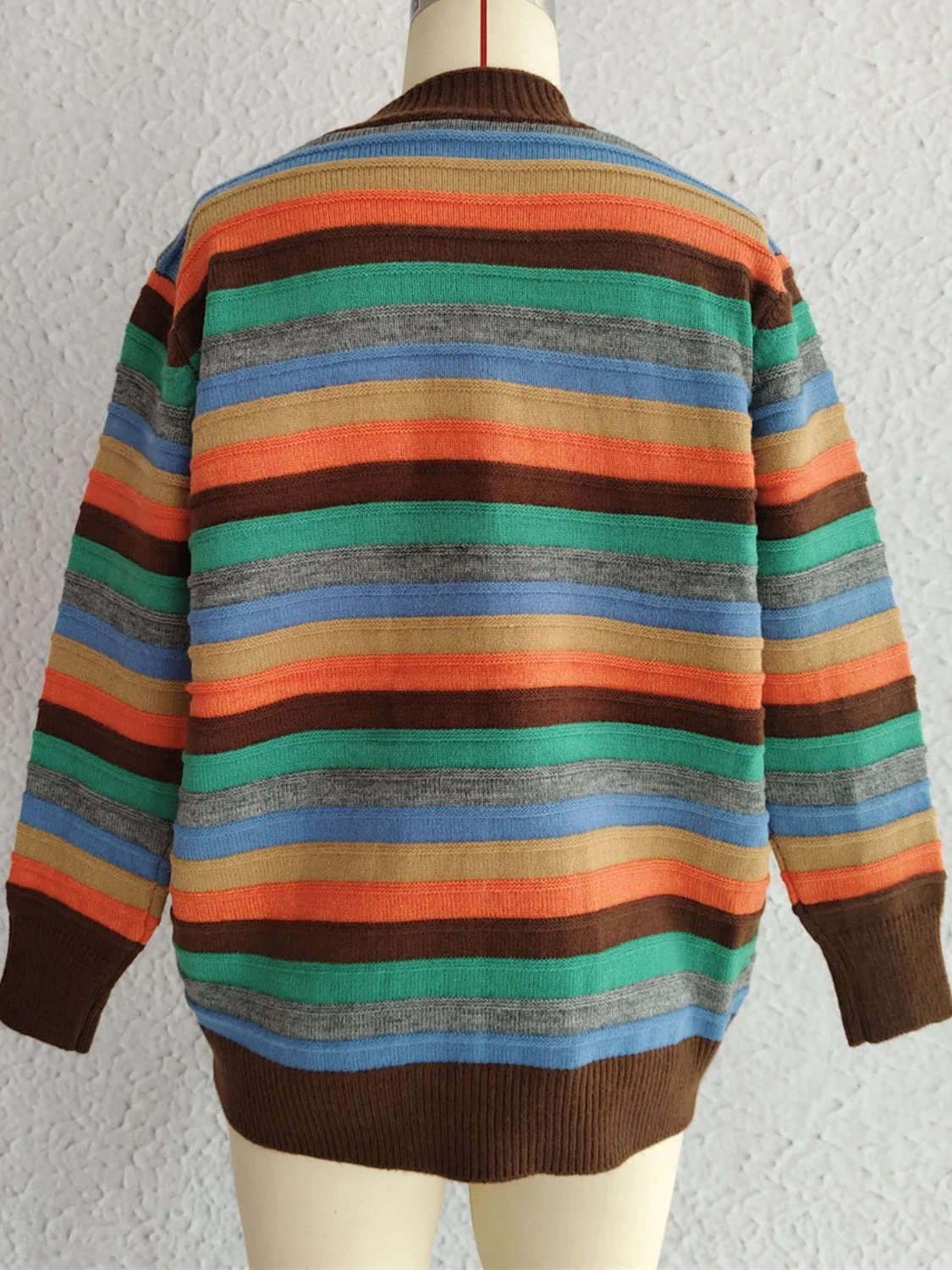 Contrast Stripes Button Up Long Sleeve Cardigan - Image 23