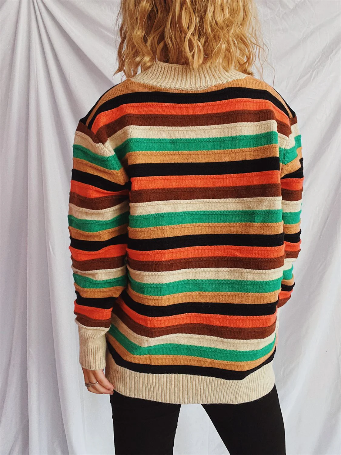Contrast Stripes Button Up Long Sleeve Cardigan - Image 8