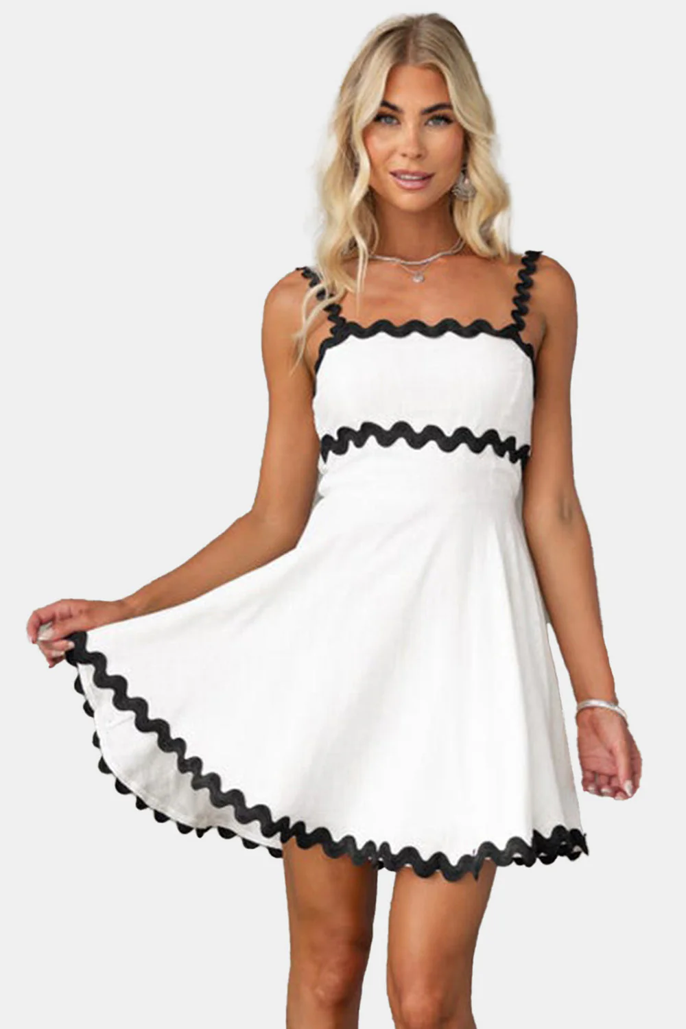Contrast Trim Square Neck Mini Dress - Image 10