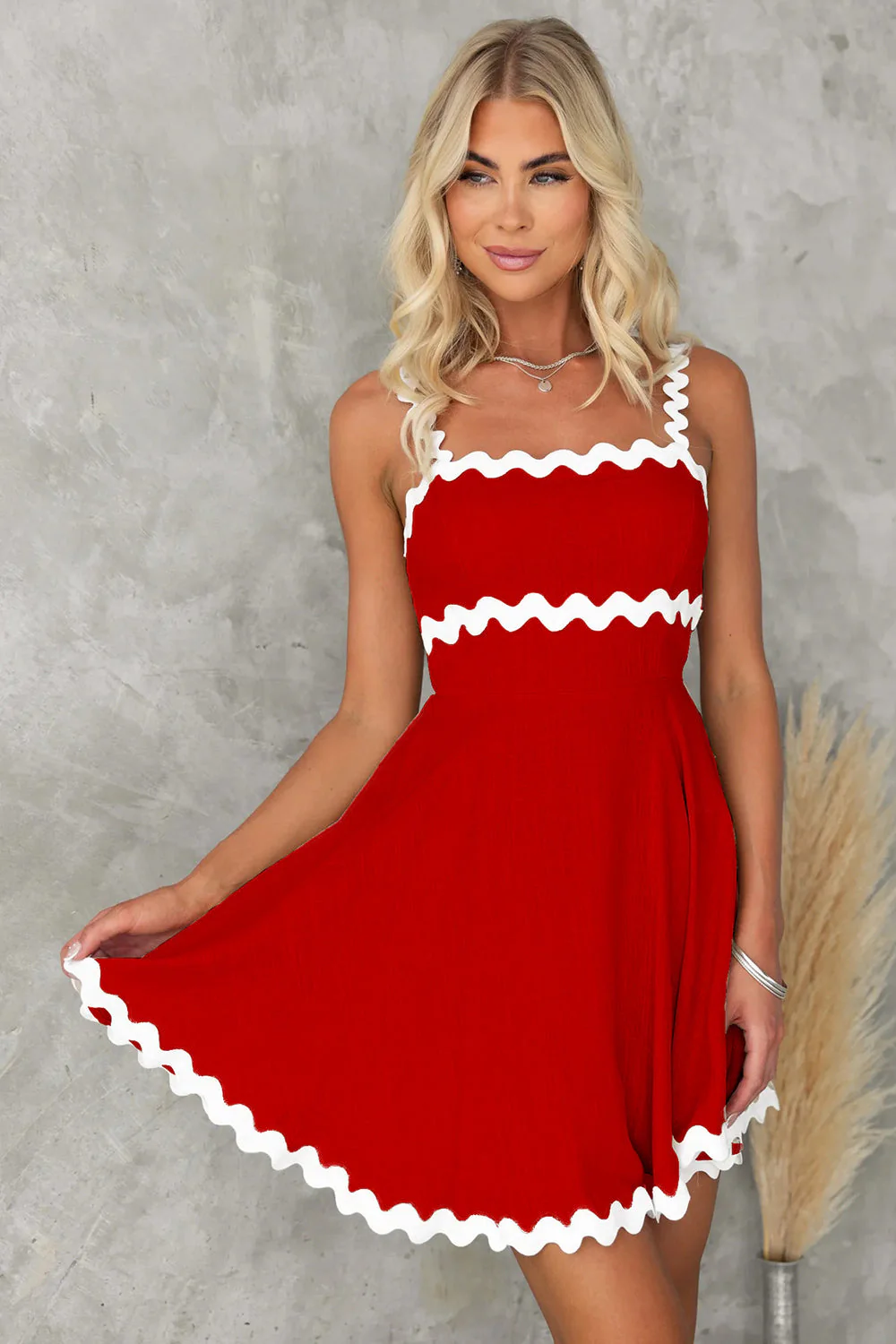 Contrast Trim Square Neck Mini Dress - Image 11