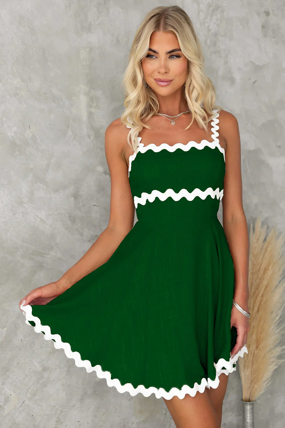 Contrast Trim Square Neck Mini Dress - Image 14