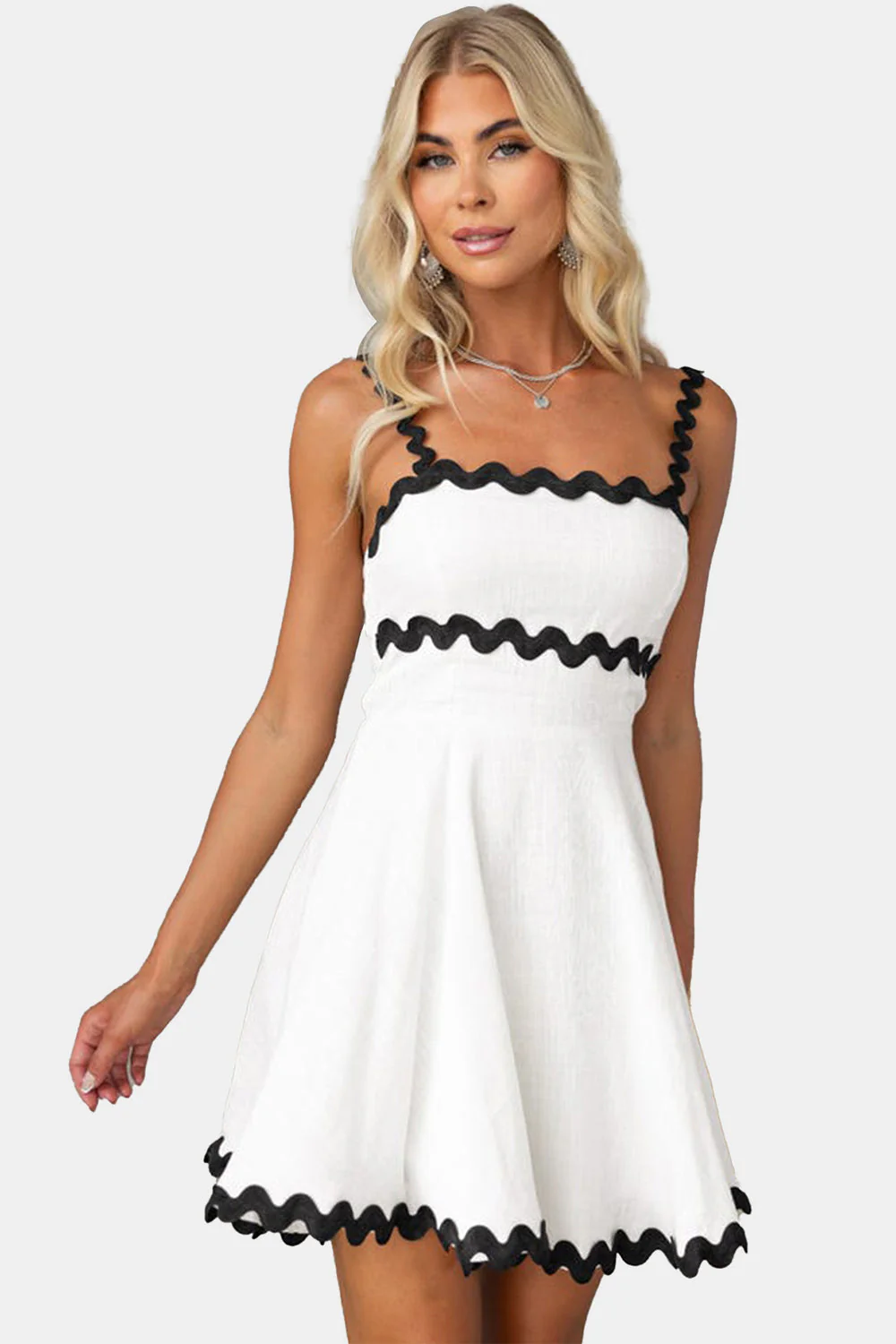 Contrast Trim Square Neck Mini Dress - Image 8