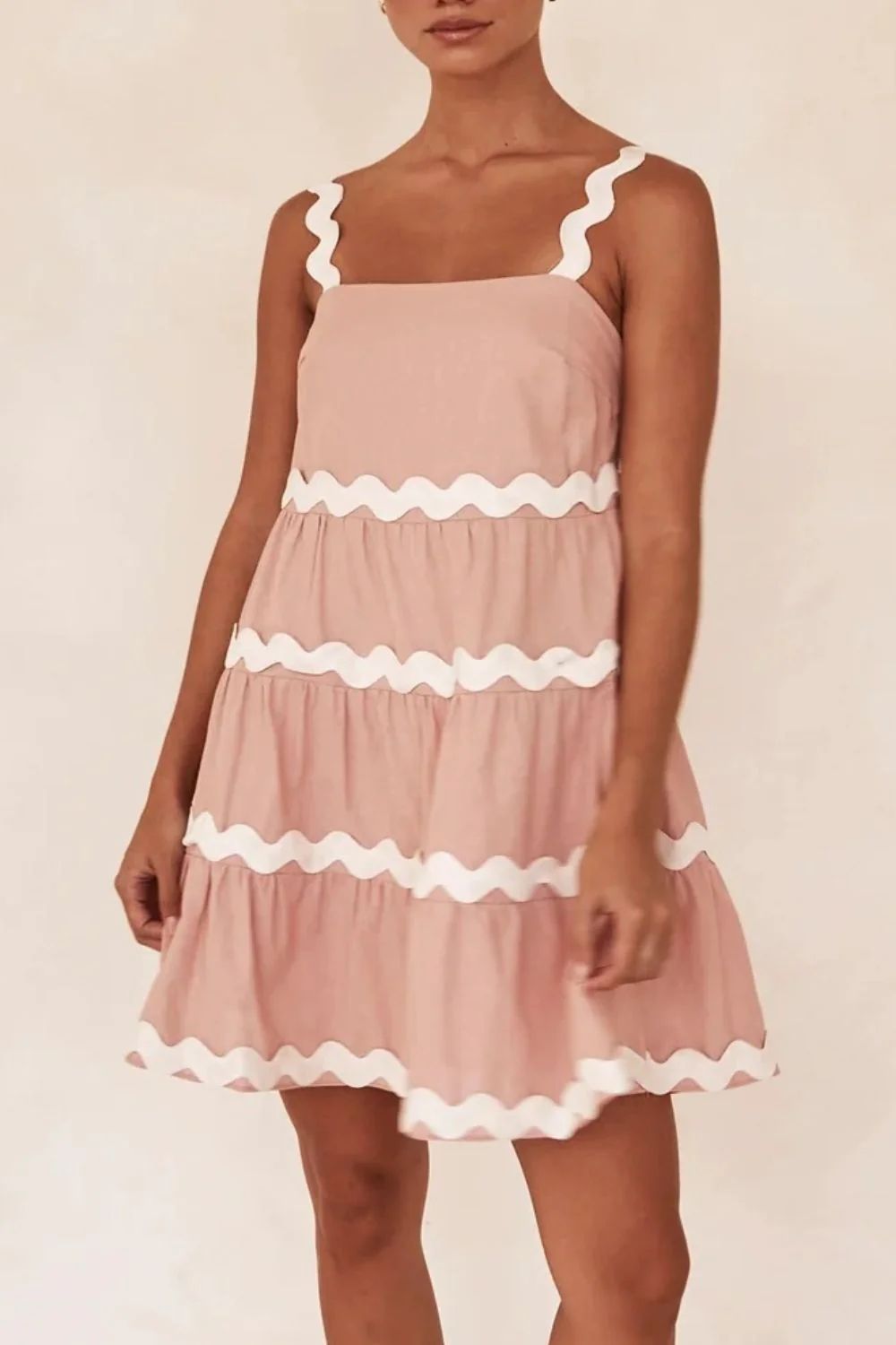 Contrast Trim Square Neck Tiered Dress - Image 4