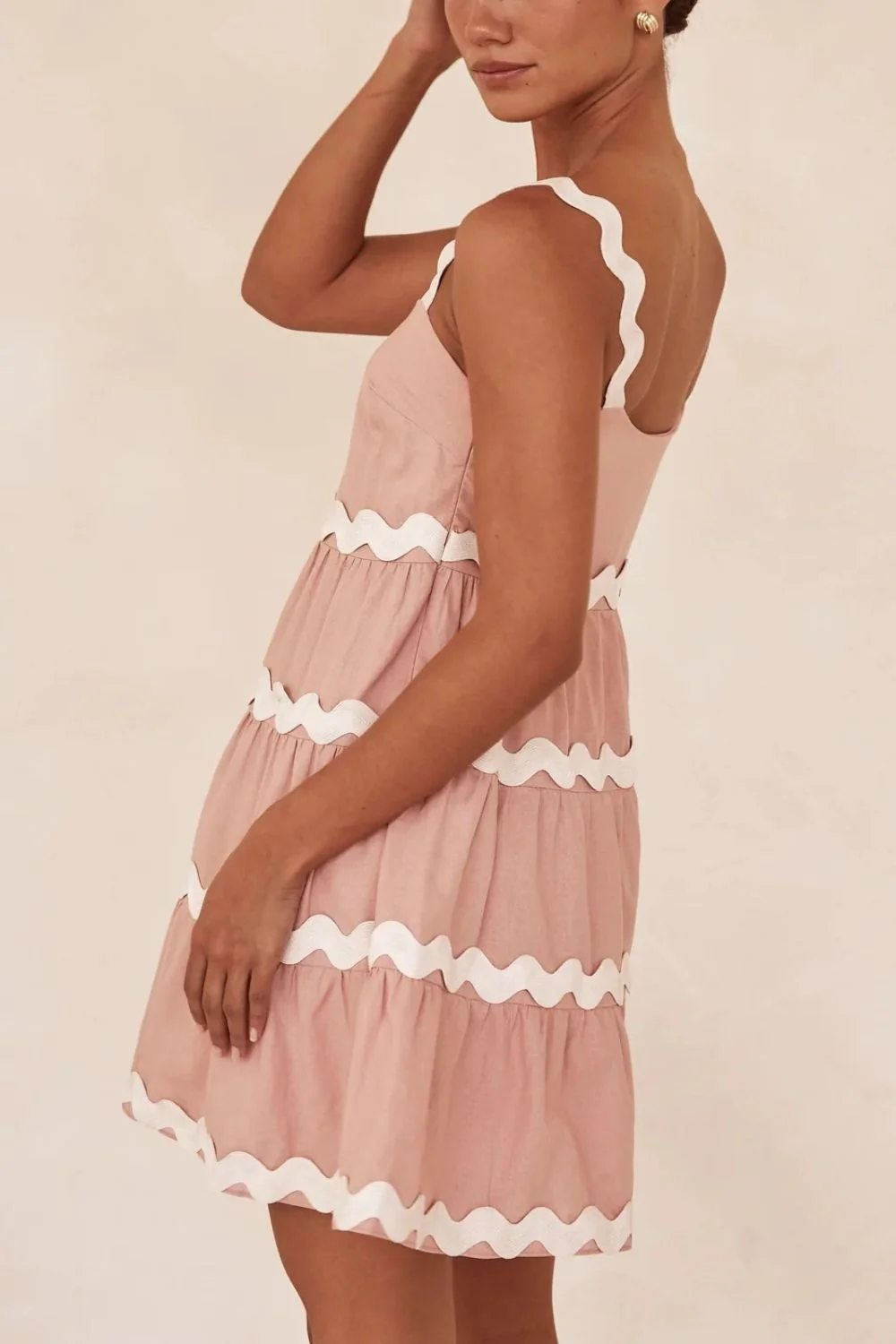 Contrast Trim Square Neck Tiered Dress - Image 5