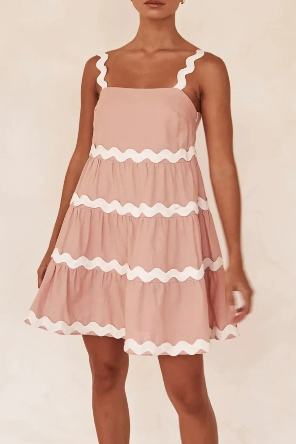 Contrast Trim Square Neck Tiered Dress - Image 6