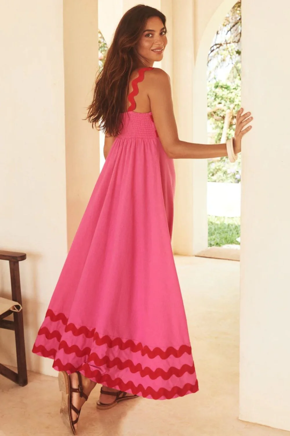 Contrast Trim Square Neck Wide Strap Dress - Image 2