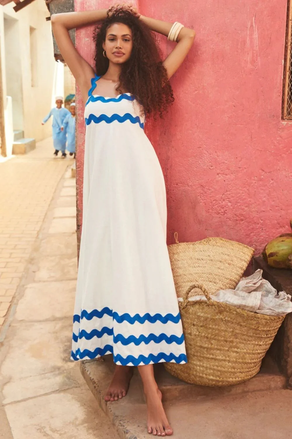Contrast Trim Square Neck Wide Strap Dress - Image 2