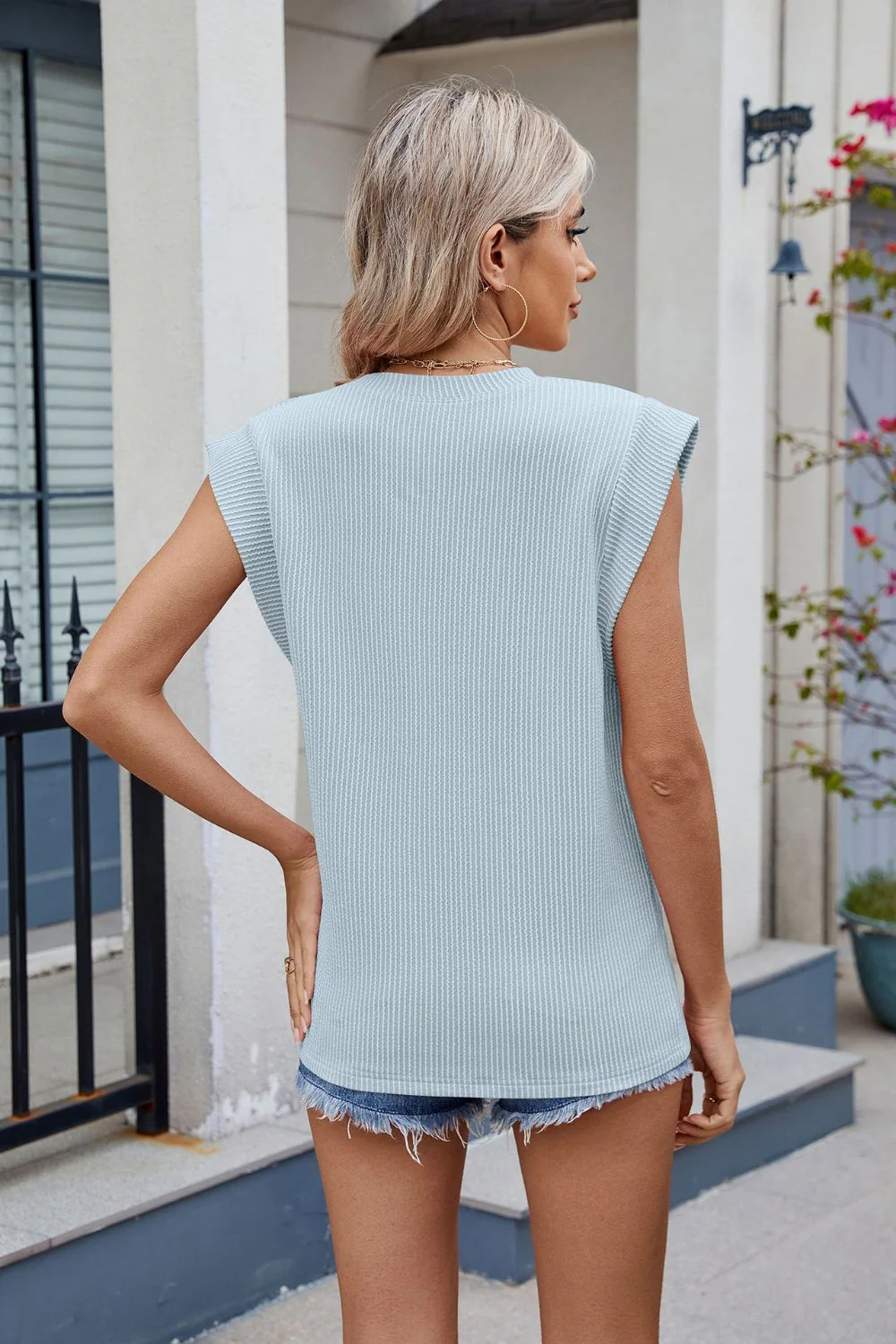 Corded Rib Round Neck T-Shirt - Image 12