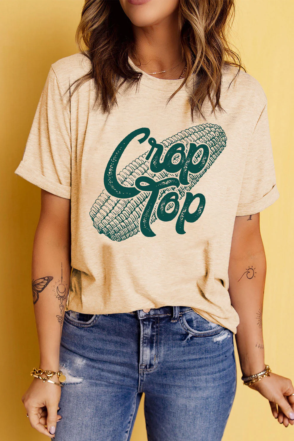 Corn Letter Graphic Cuffed Tee - Image 3