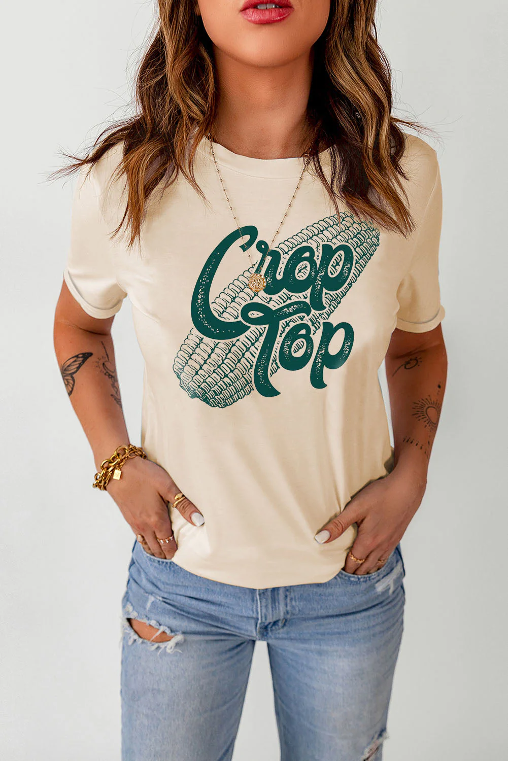Corn Letter Graphic Cuffed Tee - Image 4