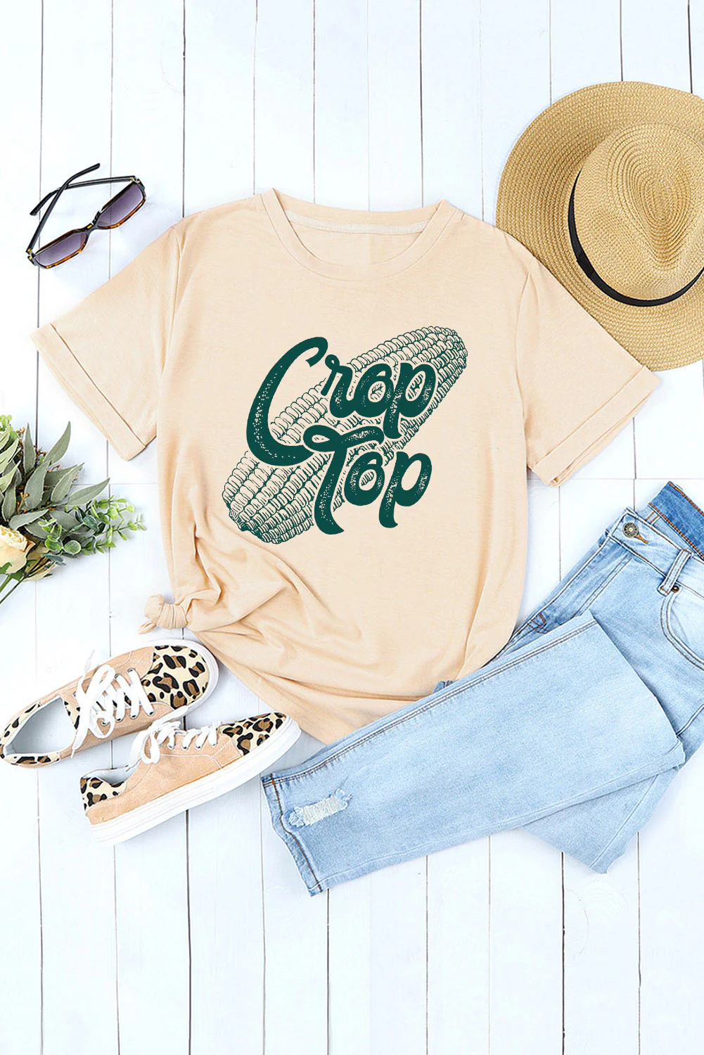 Corn Letter Graphic Cuffed Tee - Image 6