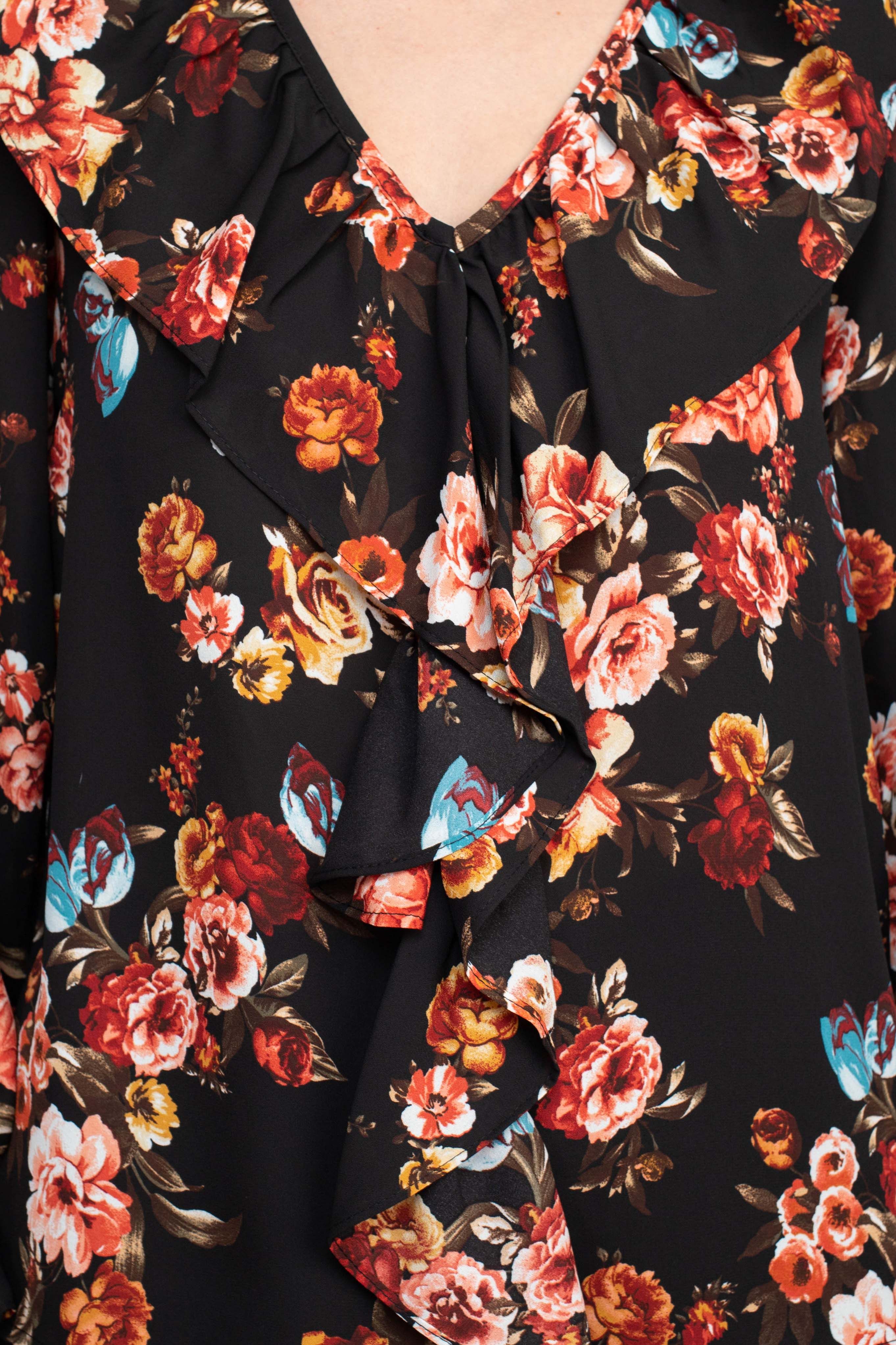 Counterparts Ruffled V-Neck Long Elastic Cuff Long Sleeve Multi Print Crepe Top by Curated Brands - Image 4