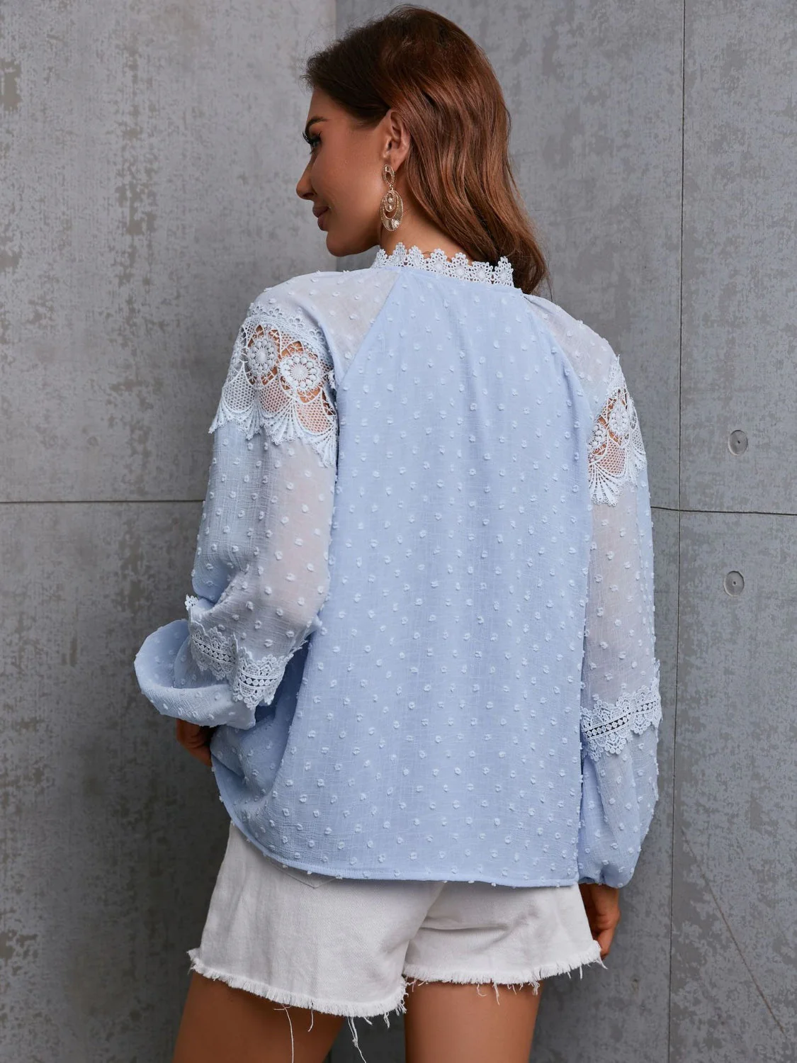 Crochet Tassel Tie Neck Long Sleeve Blouse - Image 12