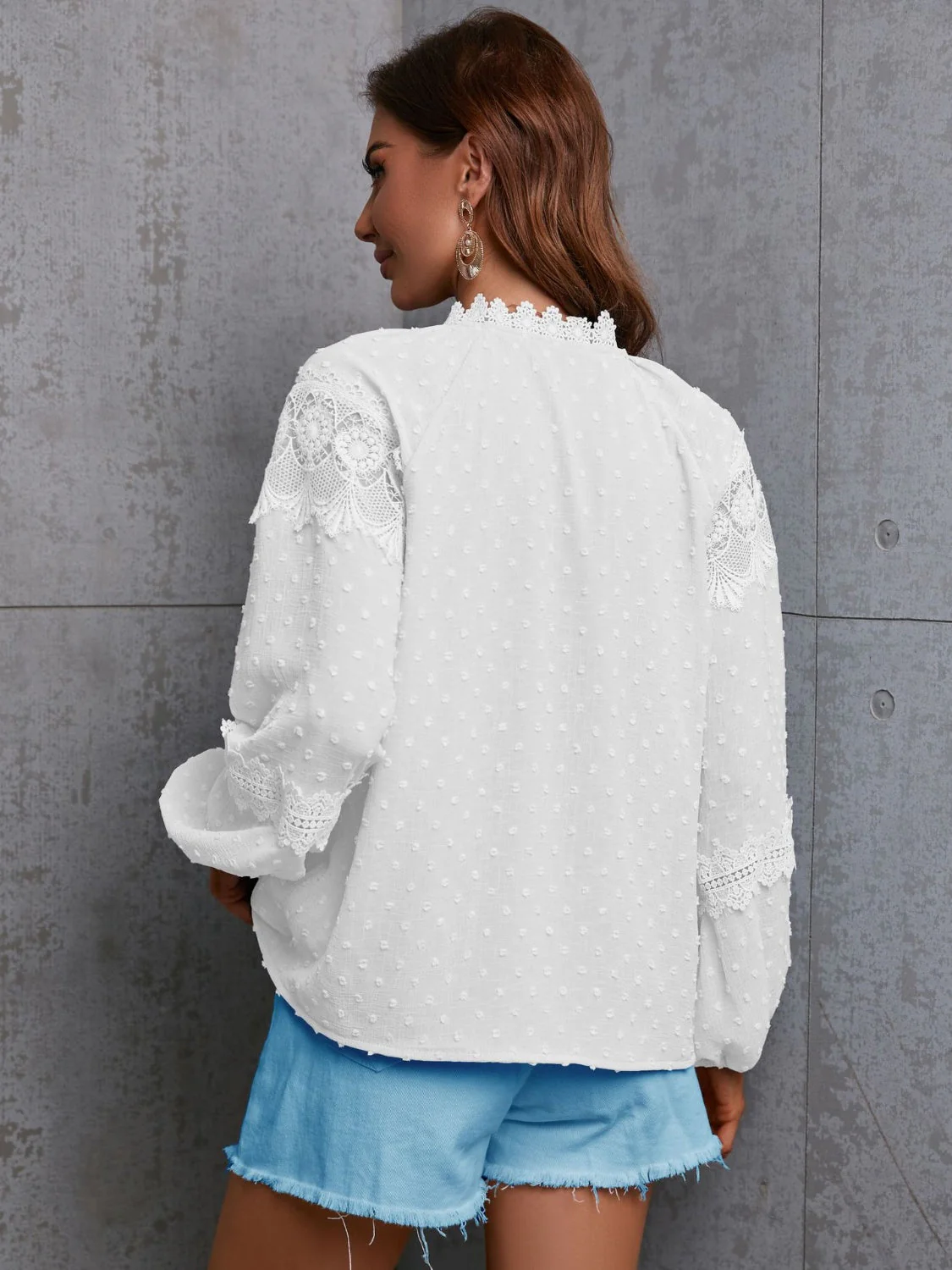 Crochet Tassel Tie Neck Long Sleeve Blouse - Image 6