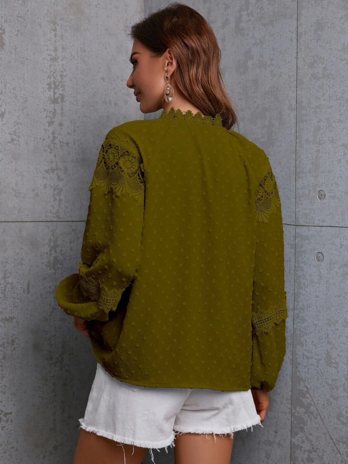 Crochet Tassel Tie Neck Long Sleeve Blouse - Image 9