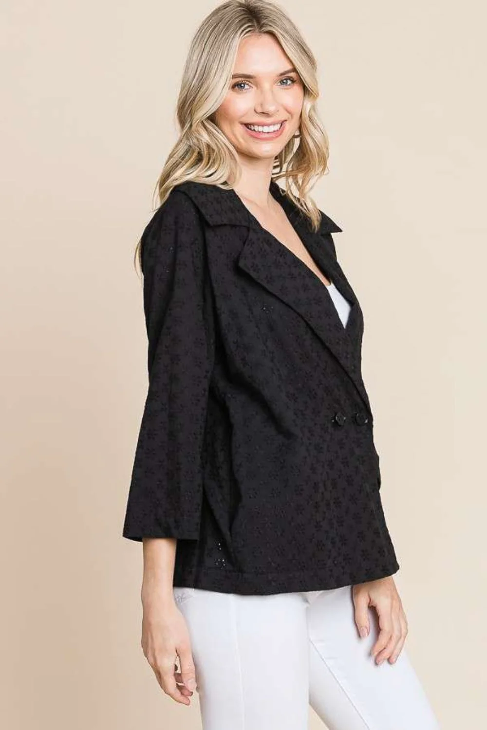 Culture Code Double Breasted Eyelet Jacket with Pockets - Image 3