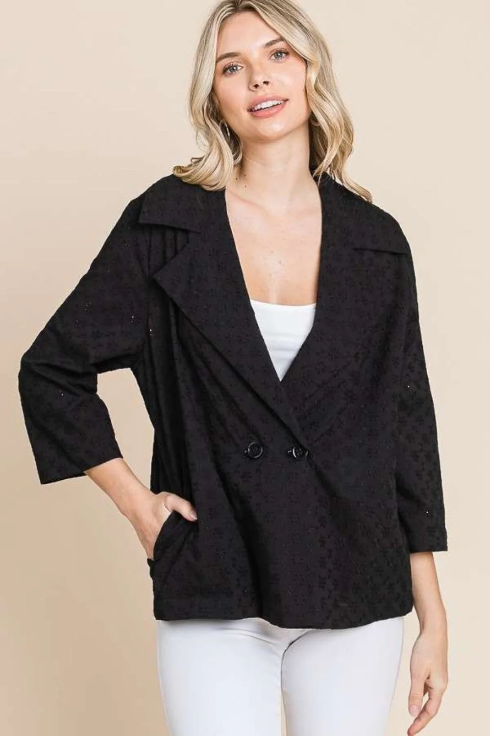 Culture Code Double Breasted Eyelet Jacket with Pockets - Image 4
