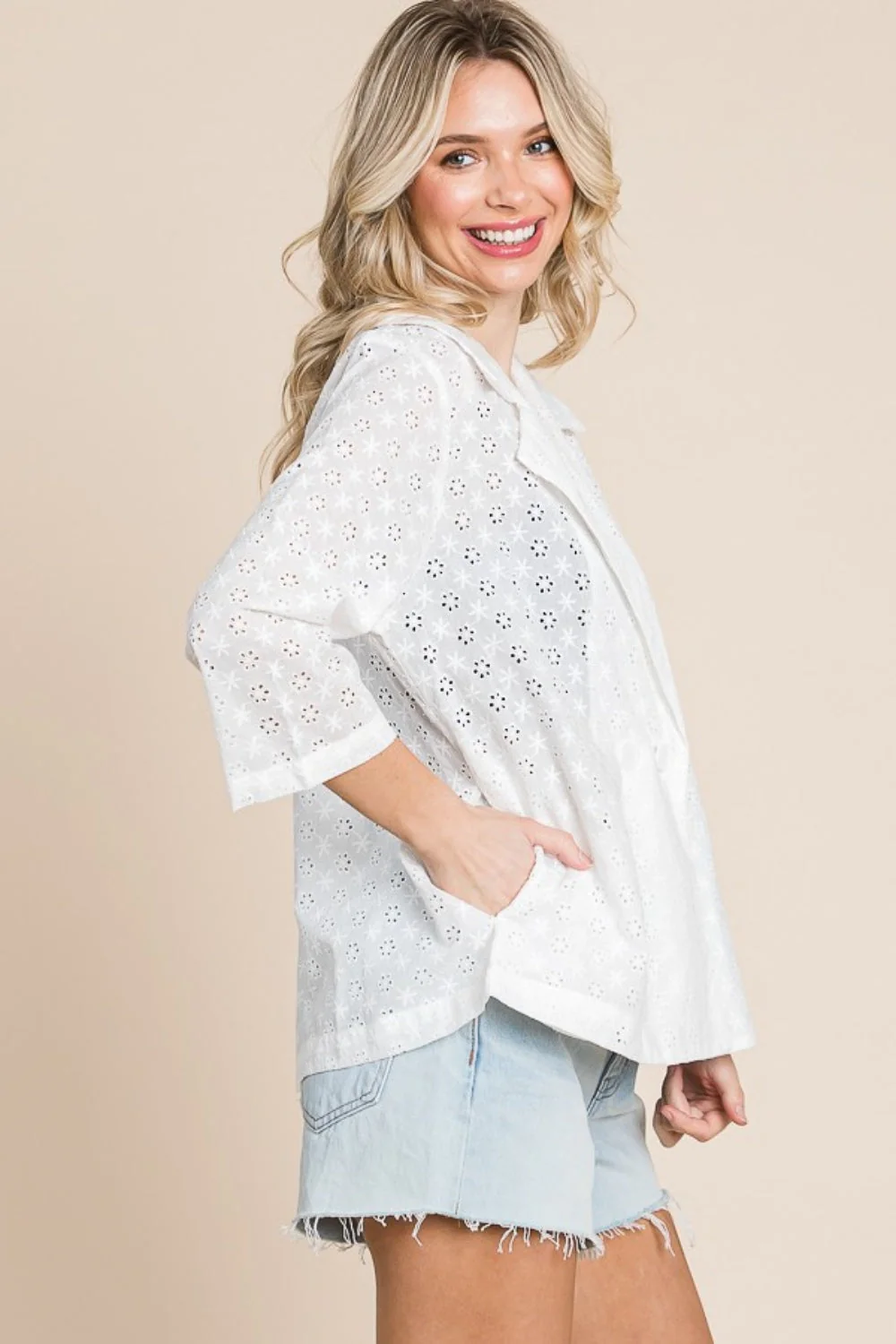 Culture Code Double Breasted Eyelet Jacket with Pockets - Image 3