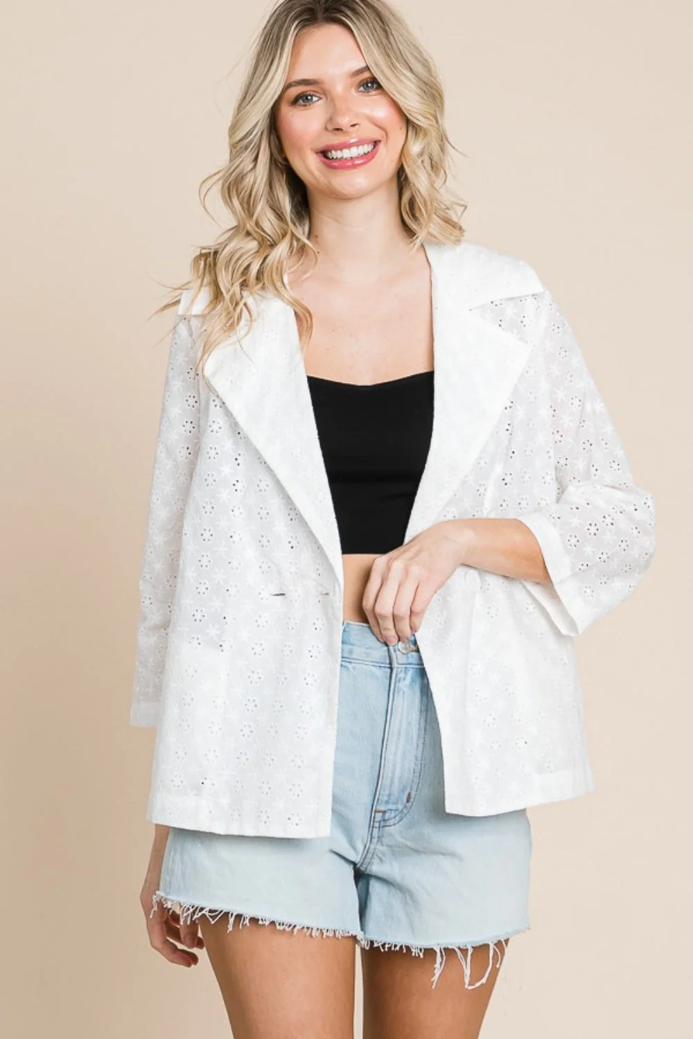 Culture Code Double Breasted Eyelet Jacket with Pockets - Image 4