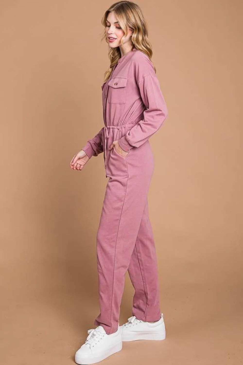 Culture Code Full Size Button Up Drawstring Waist Straight Jumpsuit - Image 3