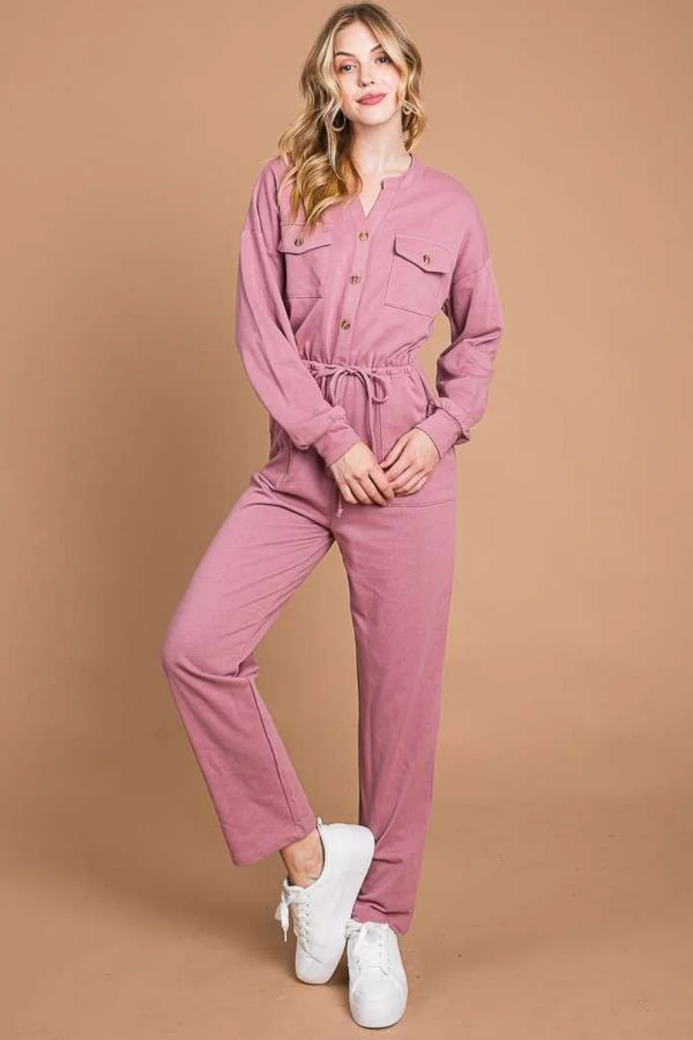 Culture Code Full Size Button Up Drawstring Waist Straight Jumpsuit - Image 4