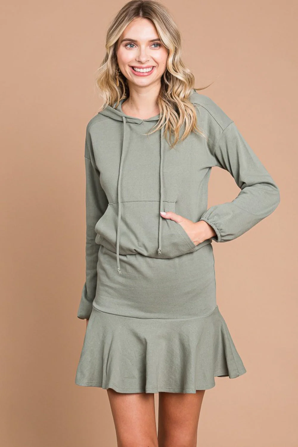 Culture Code Full Size Drawstring Dropped Shoulder Hooded Mini Dress - Image 3