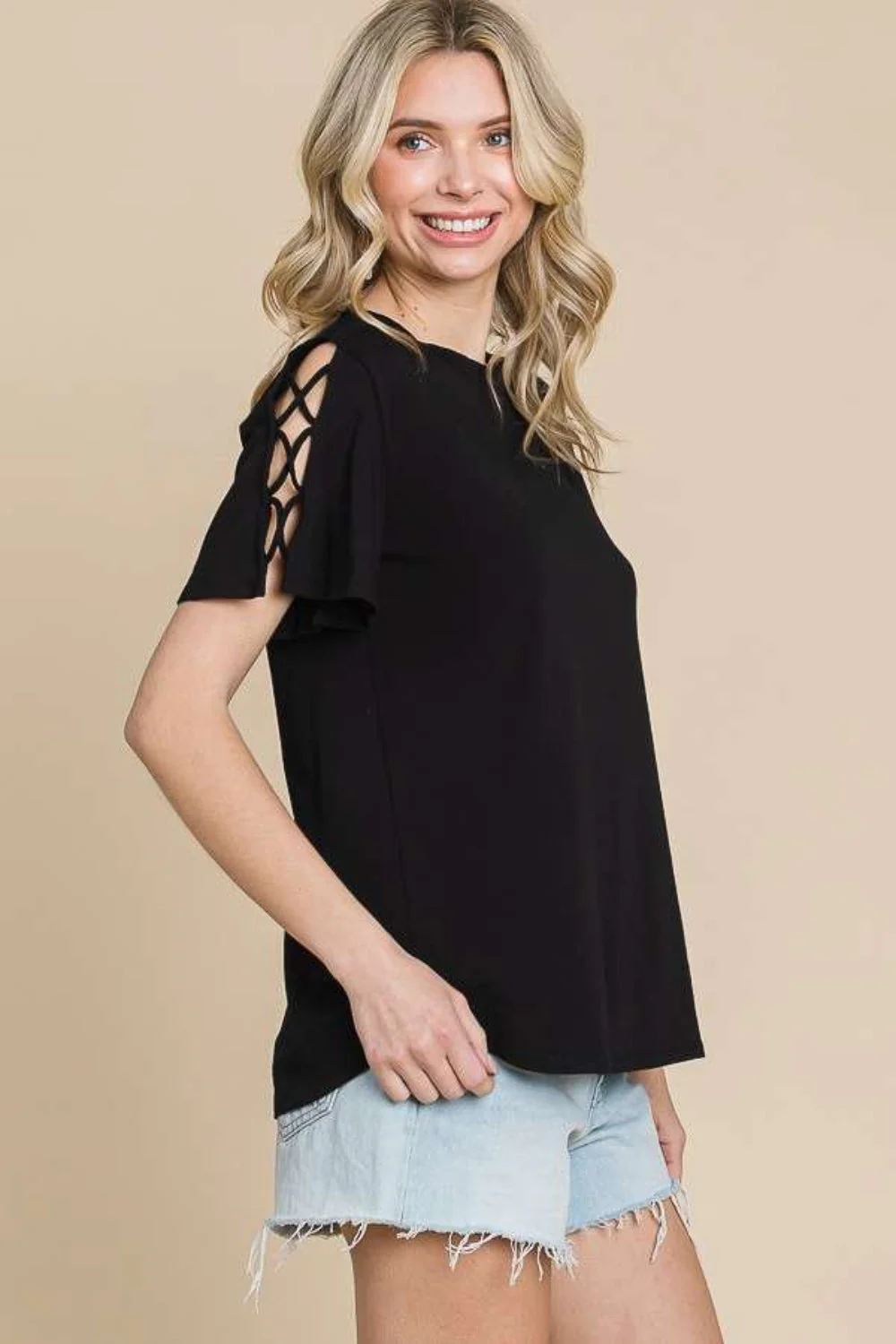 Culture Code Round Neck Crisscross Short Sleeve T-Shirt - Image 3