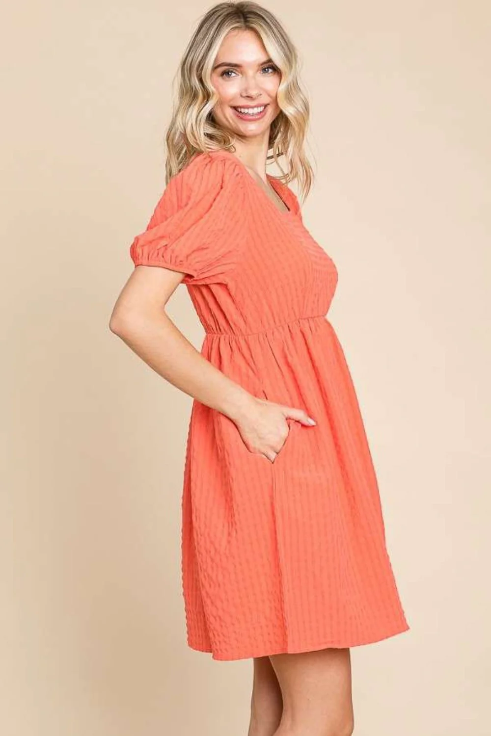Culture Code Textured Square Neck Short Sleeve Dress - Image 3