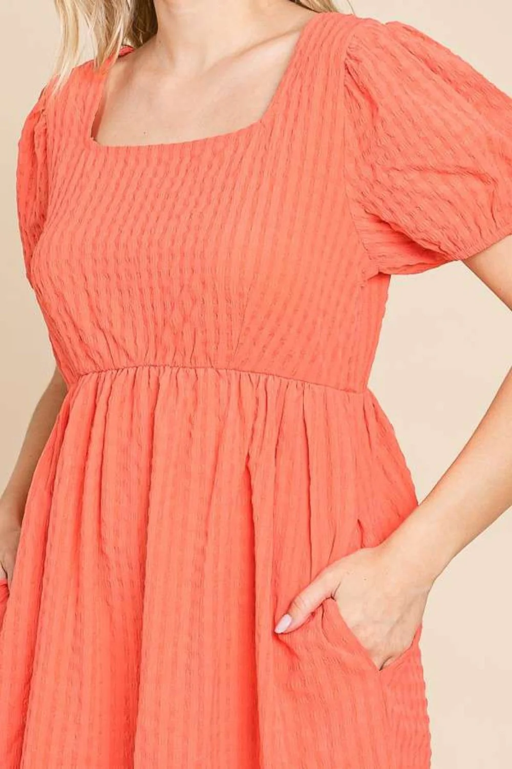 Culture Code Textured Square Neck Short Sleeve Dress - Image 4