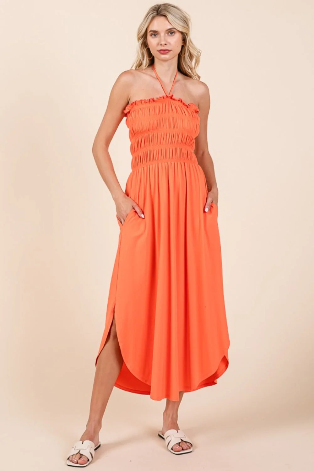 Culture Code Tie Back Shirring Dress with Pockets - Image 4