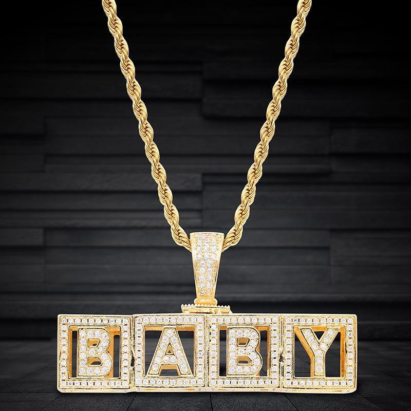 Custom Cubic Iced Baby Bock Letters Pendant Necklace by Bling Proud | Urban Jewelry Online Store - Image 2