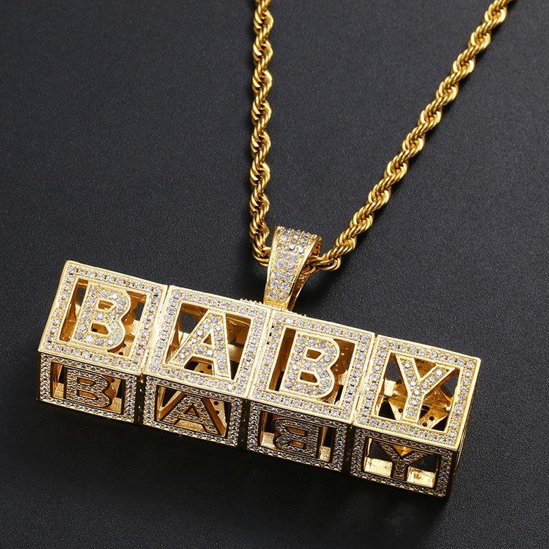 Custom Cubic Iced Baby Bock Letters Pendant Necklace by Bling Proud | Urban Jewelry Online Store - Image 4