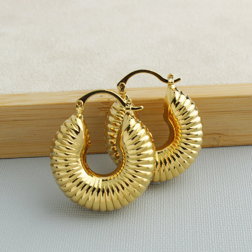 Cute 14k Gold Bamboo Hoop Earrings - Image 3