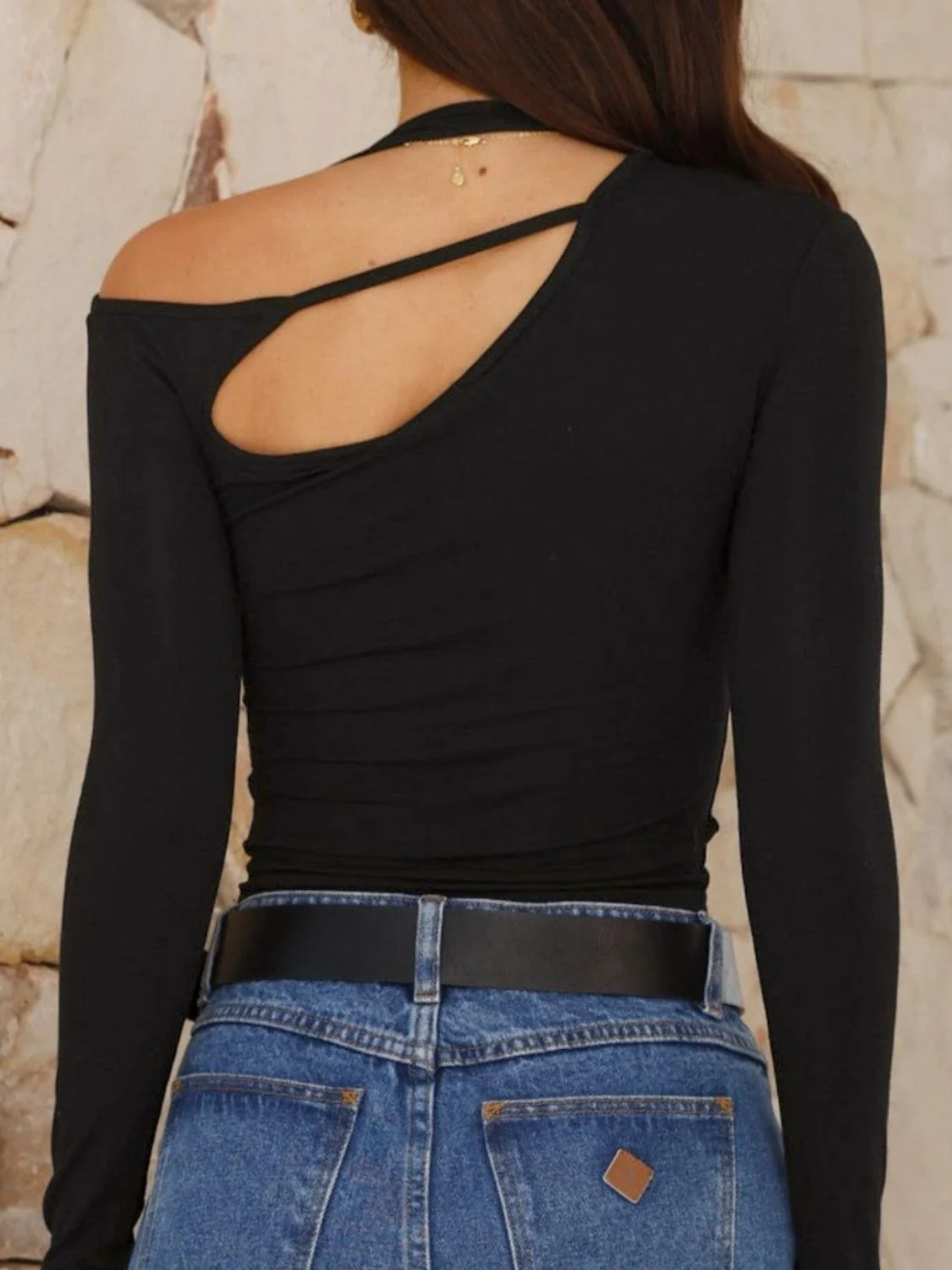 Cutout Asymmetrical Neck Long Sleeve T-Shirt - Image 6