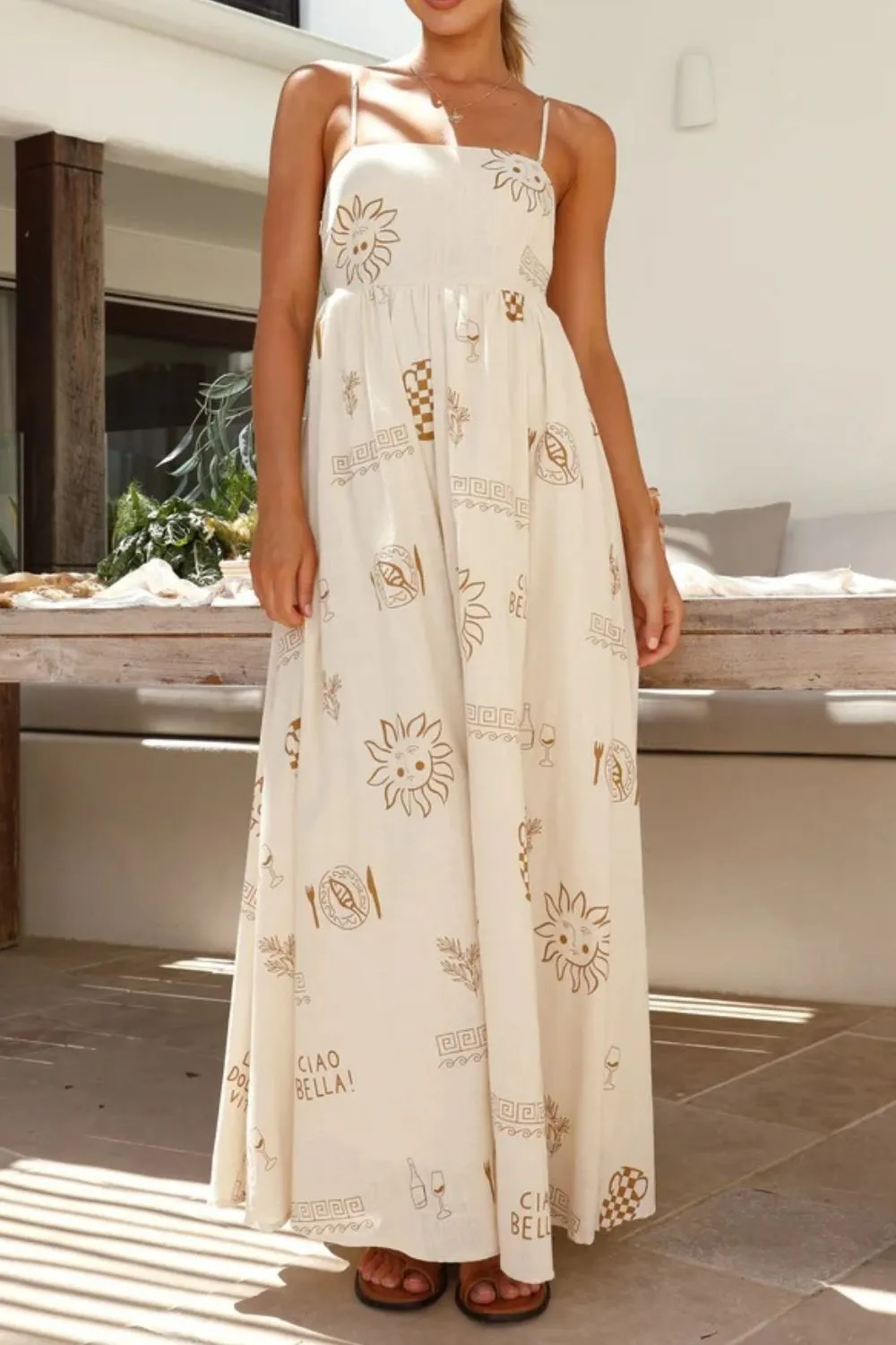 Cutout Back Printed Square Neck Maxi Cami Dress - Image 10