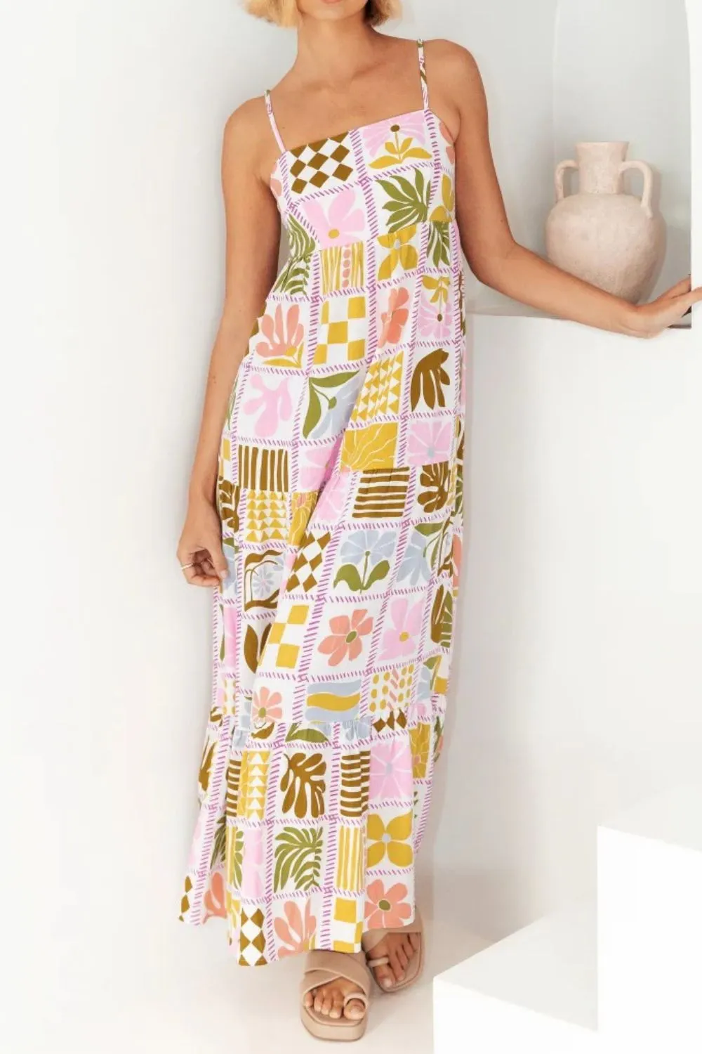 Cutout Back Printed Square Neck Maxi Cami Dress - Image 12