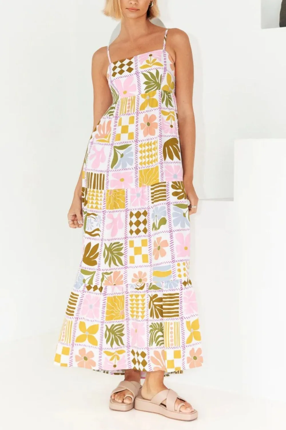Cutout Back Printed Square Neck Maxi Cami Dress - Image 13