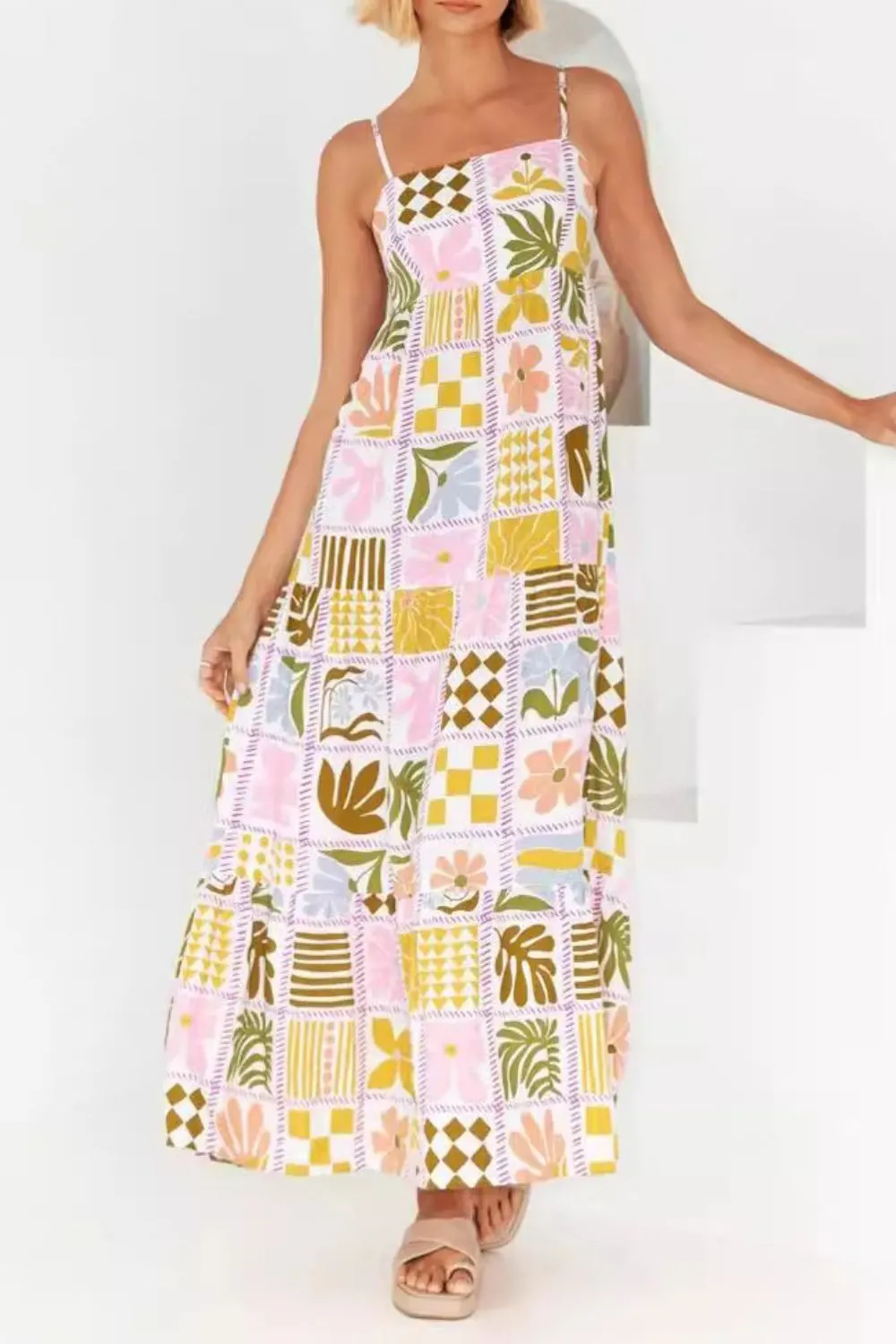 Cutout Back Printed Square Neck Maxi Cami Dress - Image 14