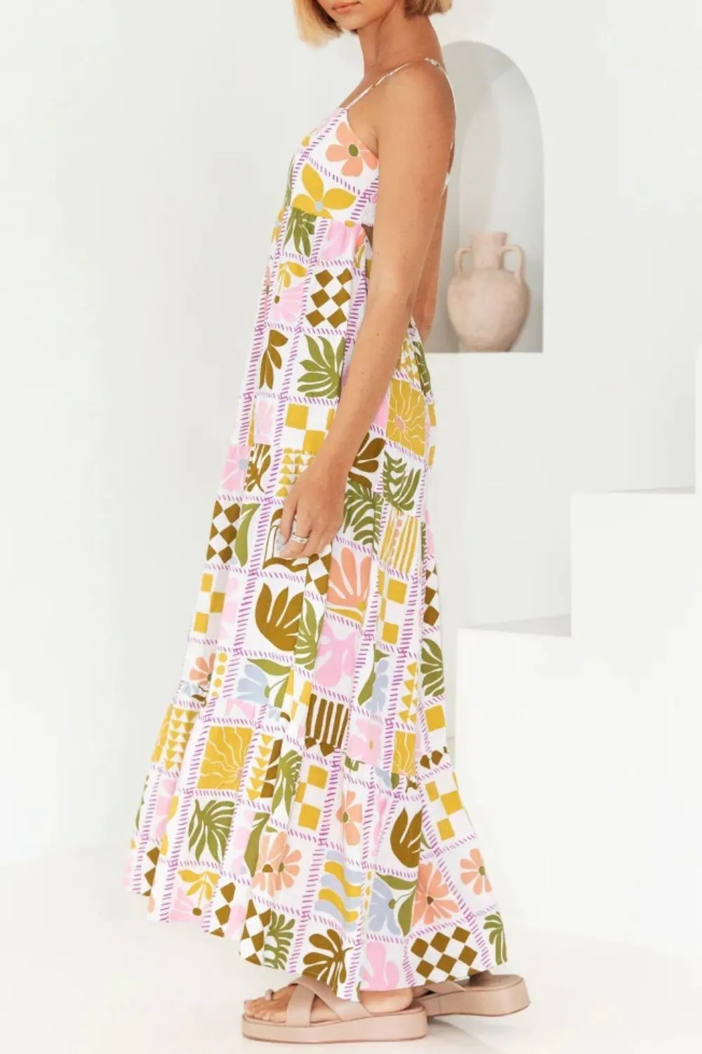 Cutout Back Printed Square Neck Maxi Cami Dress - Image 15