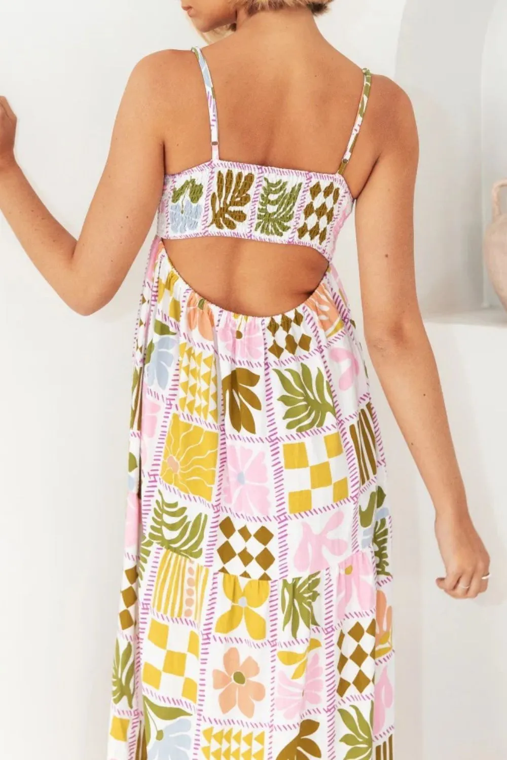 Cutout Back Printed Square Neck Maxi Cami Dress - Image 16
