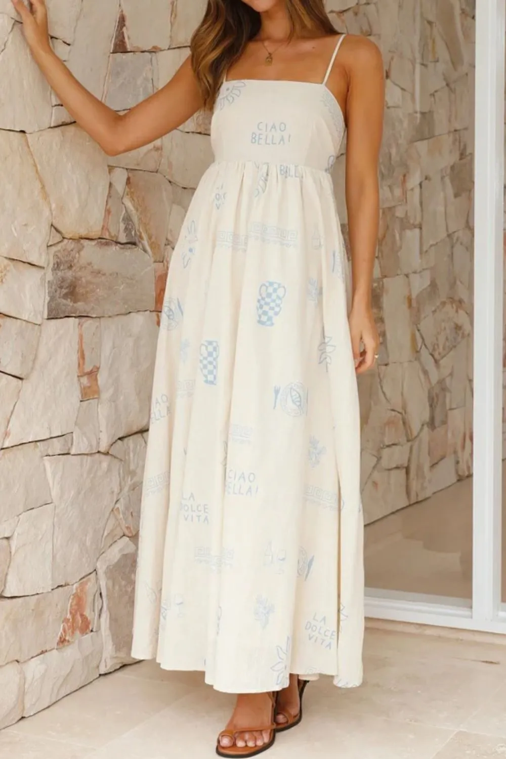 Cutout Back Printed Square Neck Maxi Cami Dress - Image 18