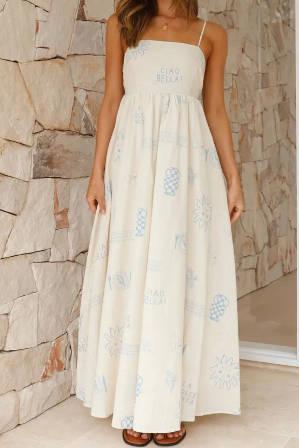 Cutout Back Printed Square Neck Maxi Cami Dress - Image 20